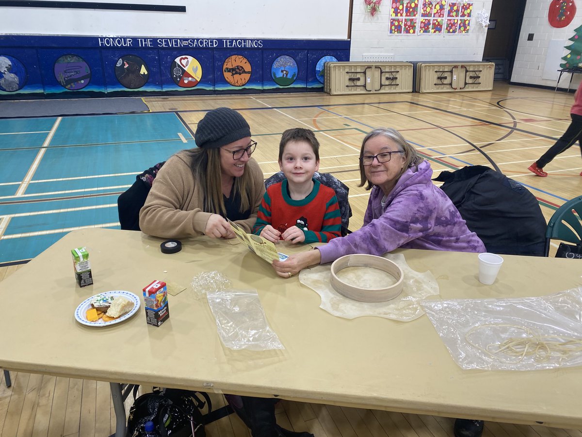 Grandparents, parents and children came together tonight at the school for a hand drum making workshop. Starting with a snack of bannock and jam, families worked together in unity toward a common goal. #reconciliation #trc #7oaks #orangeshirtday