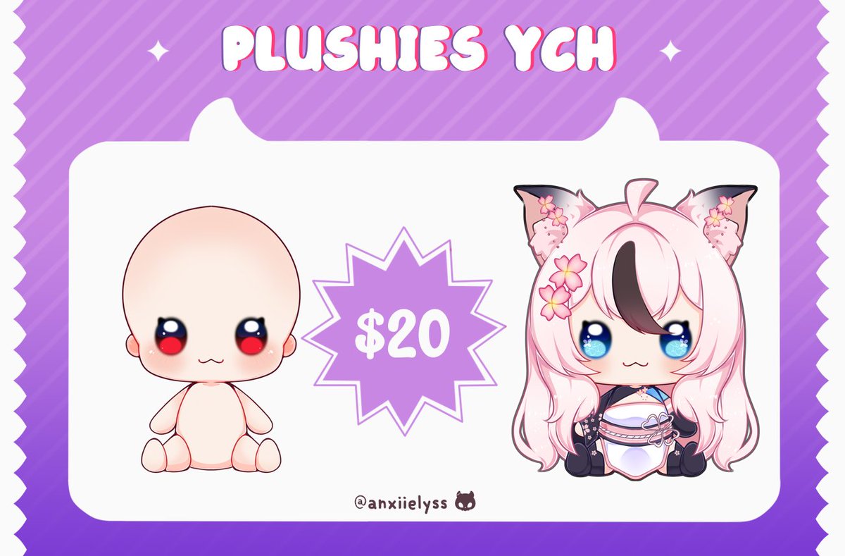 anxiielyss's tweet photo. ✧.*ೃ༄   YCH Plushies ✧.*ೃ༄  

♡ 20$ each
♡ Customizable
♡ Limited Slots

RTs are appreciated ♡

Link: https://t.co/KfnDgLy4Fk 

#Commissions #commissionsopen #kawaii #opencommissions #ychcommission #YCH https://t.co/YFoQuQgRDV