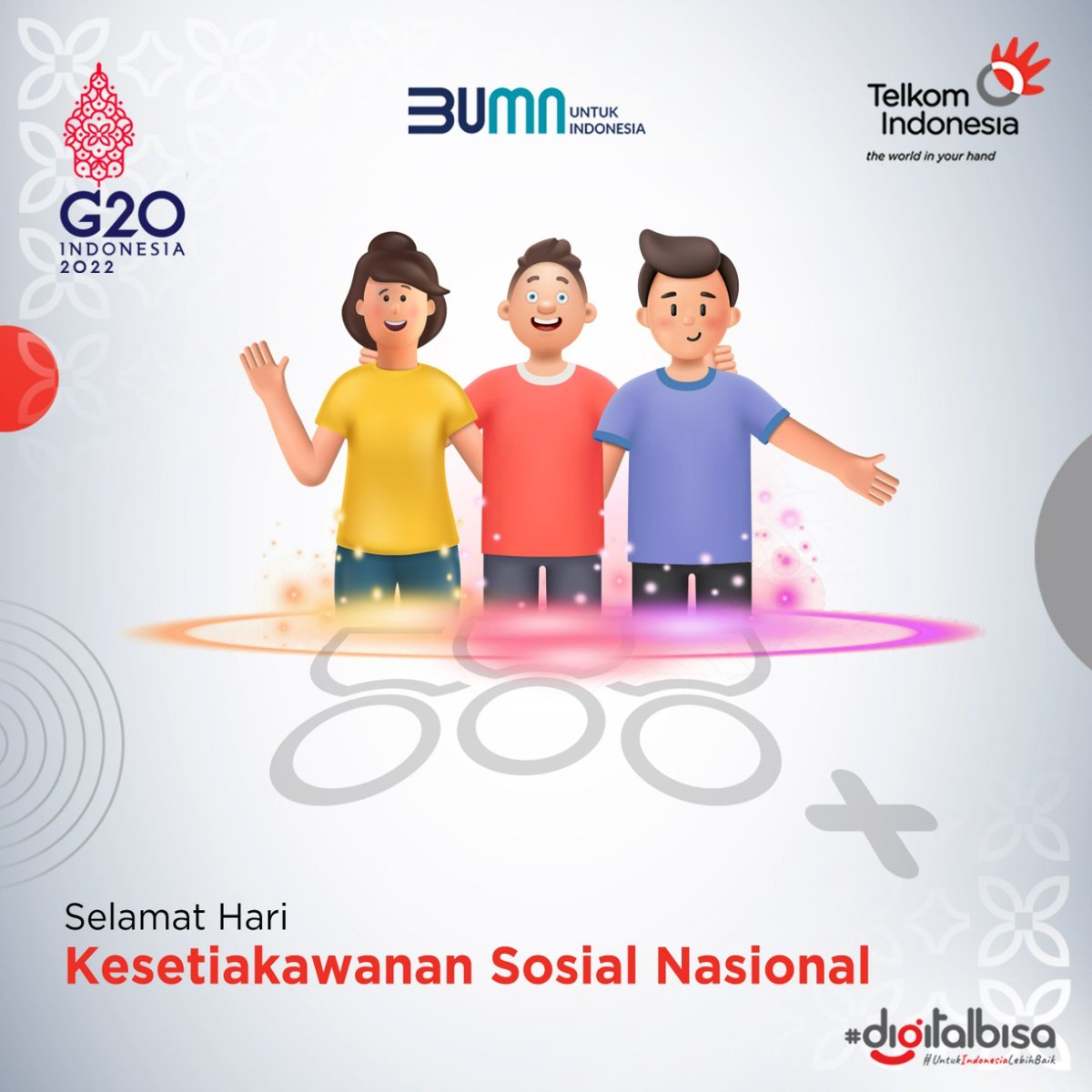 TelkomIndonesia's tweet photo. Hari Kesetiakawanan Sosial Nasional menjadi momen untuk menyatukan semangat persatuan, kekeluargaan, &amp; gotongroyong untuk menggerakkan nilai kesetiaankawanan sosial yang ada di masyarakat.

Selamat Hari Kesetiakawanan Sosial Nasional, Sobat. #DigitalBisa #UntukIndonesiaLebihBaik https://t.co/1YvngjZOTS