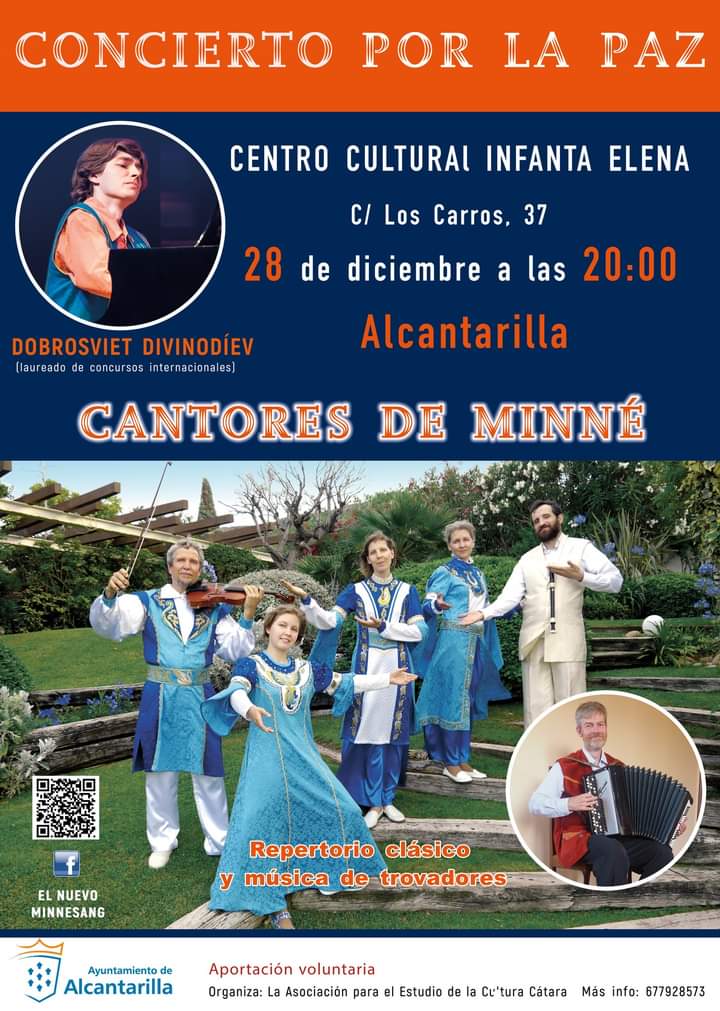 catarosoficial's tweet photo. Queridos amigos;
Invitamos a compartir la tarde musical en el Concierto por la Paz, el día 28 de diciembre en #Alcantarilla Murcia. Que la música y las vibraciones bondadosas suenen más y más en la Tierra y establezcan la Paz y el Bien!
#concierto
#paz
#minnesang
#minnesingeres https://t.co/16u7txBPIA