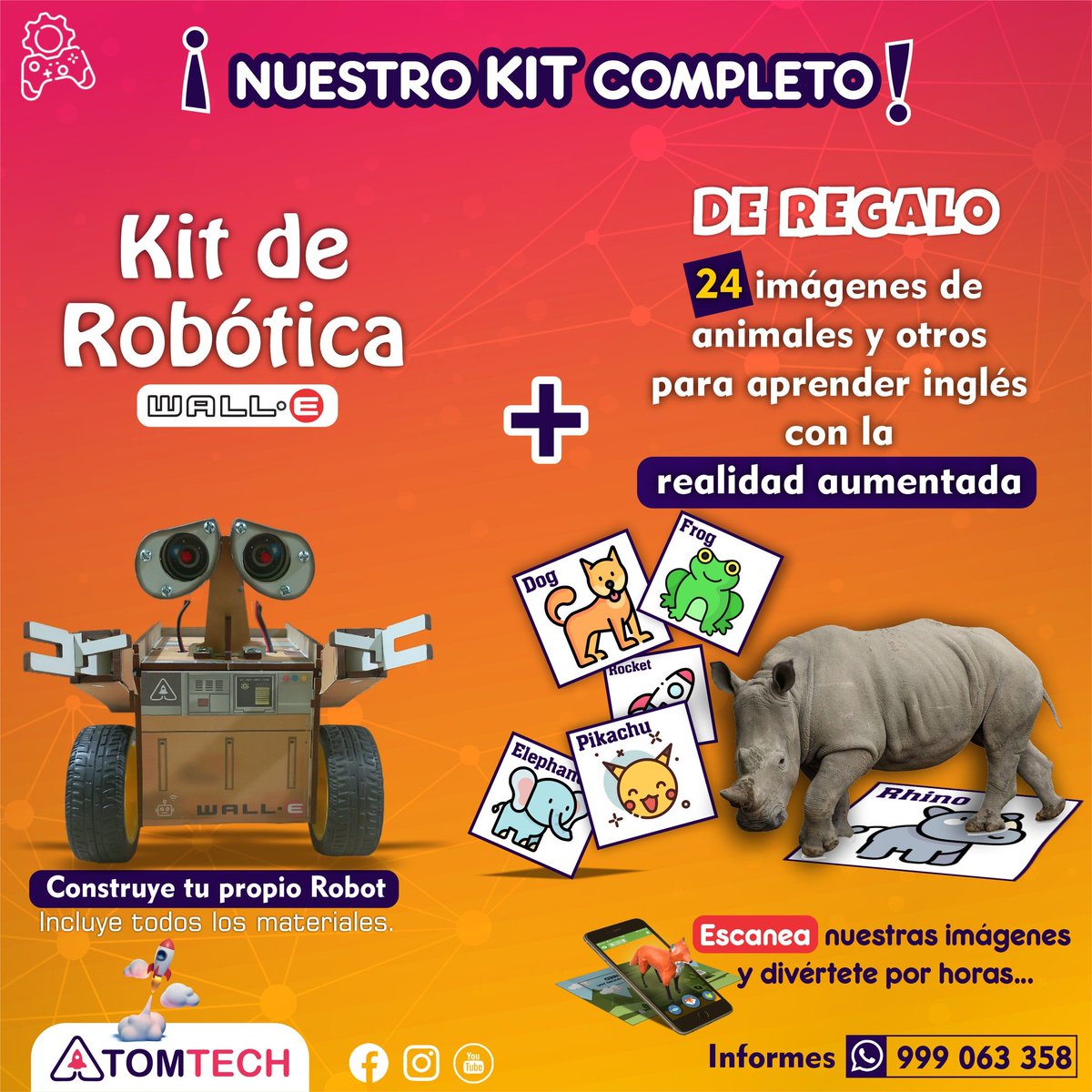 kennermori19's tweet image. 🚀🤩 ⚡️𝗗𝗜𝗦𝗣𝗢𝗡𝗜𝗕𝗟𝗘 - 𝗞𝗜𝗧 𝗗𝗘 𝗥𝗢𝗕𝗢́𝗧𝗜𝗖𝗔 𝗪𝗔𝗟𝗟-𝗘 ⚡️🤖😍
#Huánuco📣Ya se encuentra 𝗱𝗶𝘀𝗽𝗼𝗻𝗶𝗯𝗹𝗲 nuestro Kit de Robótica - Wall-E Atom y Realidad Aumentada 😲. Diviértete, aprende y edúcate. ✈️ Envíos a nivel nacional. #Atomtech