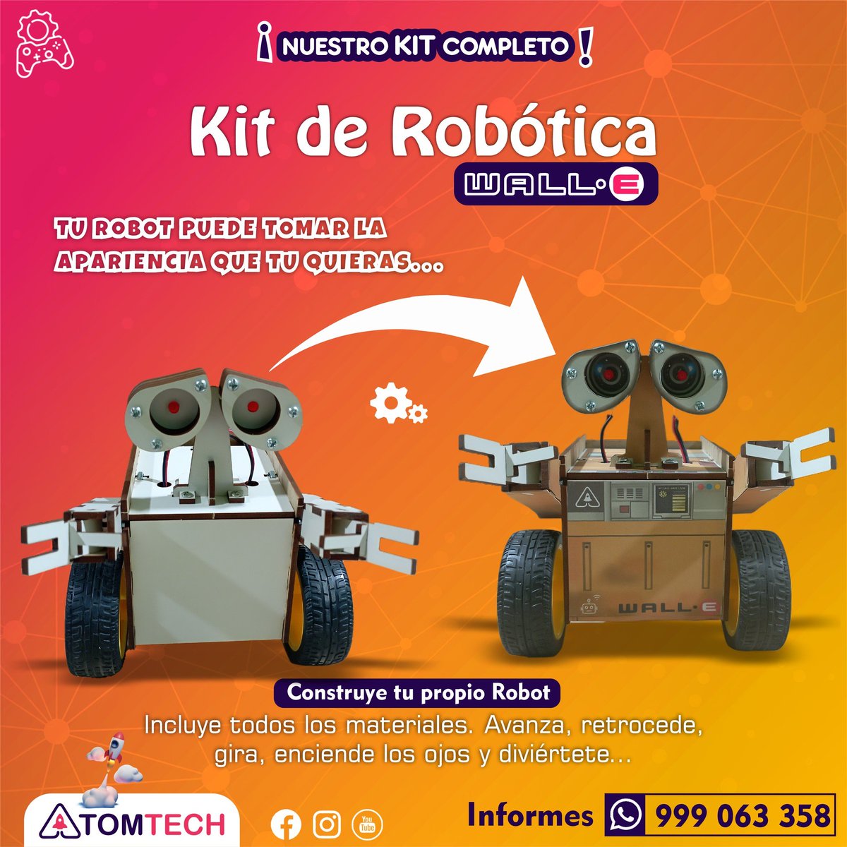 kennermori19's tweet image. 🚀🤩 ⚡️𝗗𝗜𝗦𝗣𝗢𝗡𝗜𝗕𝗟𝗘 - 𝗞𝗜𝗧 𝗗𝗘 𝗥𝗢𝗕𝗢́𝗧𝗜𝗖𝗔 𝗪𝗔𝗟𝗟-𝗘 ⚡️🤖😍
#Huánuco
📣Ya se encuentra 𝗱𝗶𝘀𝗽𝗼𝗻𝗶𝗯𝗹𝗲 nuestro Kit de Robótica - Wall-E Atom y Realidad Aumentada 😲. Diviértete, aprende y edúcate. ✈️ Envíos a nivel nacional. #Atomtech