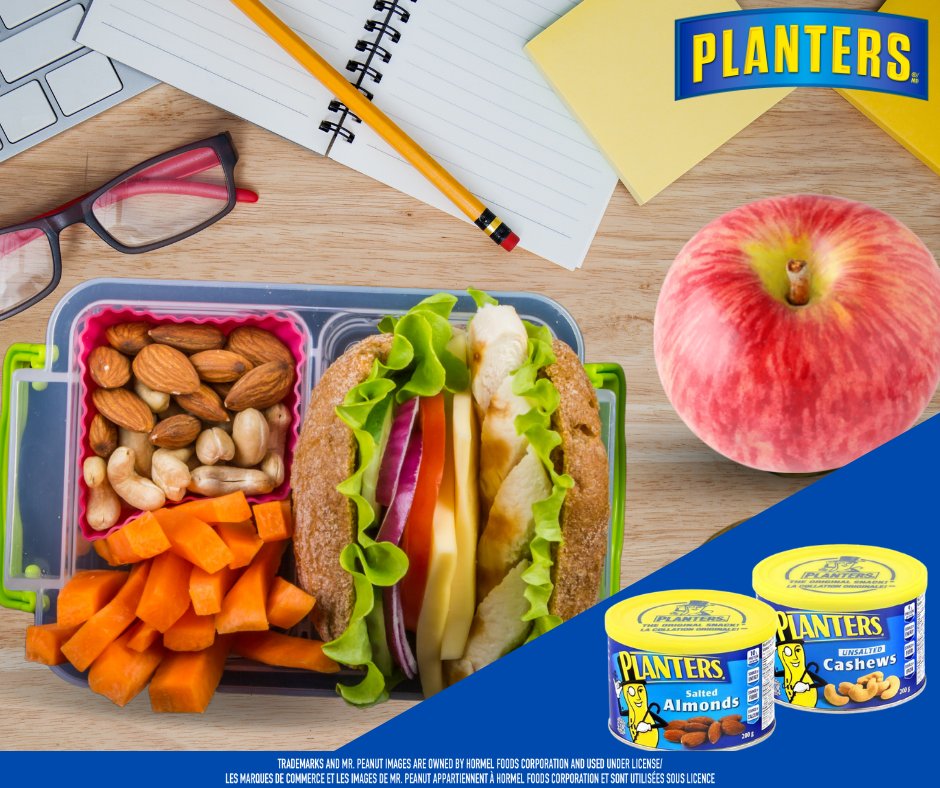 planterscanada's tweet photo. What’s for lunch today? Don’t forget to include nuts like #PlantersAlmonds and #PlantersCashews for a healthy and delicious treat.

 #PlantersCanada https://t.co/saZAz94xtC