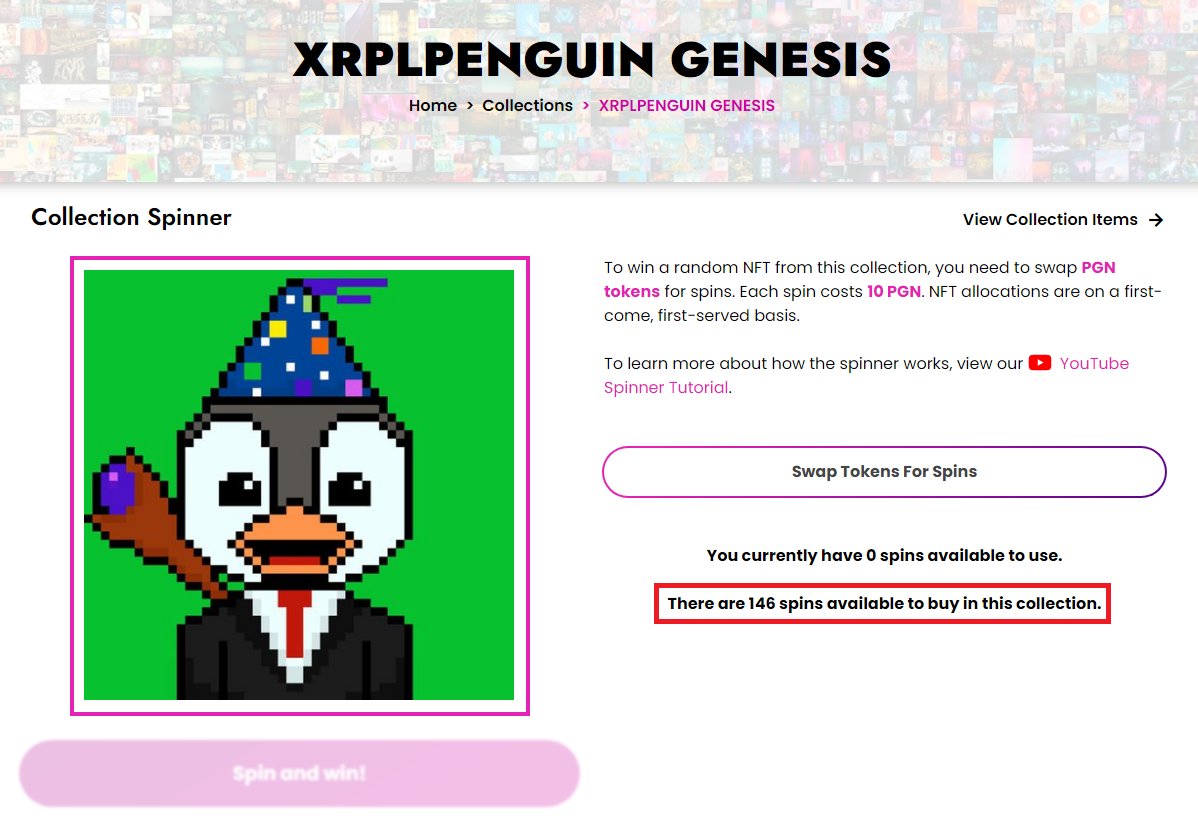 104 #XRPLPENGUINS have been SPUN! 

Only 146 remain! 💥🐧

Go spin and win with <a href="/XRPLMarketPlace/">Xmart</a> 👇

xmart.art/collections/PG…