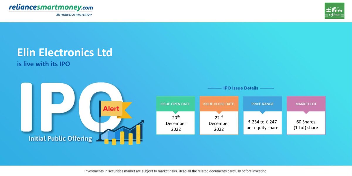 indusindmoney's tweet photo. Alert: Elin Electronics Ltd IPO is live now on https://t.co/XUSQbWsZ6r
Click here to apply: https://t.co/8FRkQ0Cyjn
#IPO #Reliancesecurities #reliancesmartmoney #makesmartmove #IPOAlert #ipoallotment #elinelectronicsltd https://t.co/gtUOgPjo8N