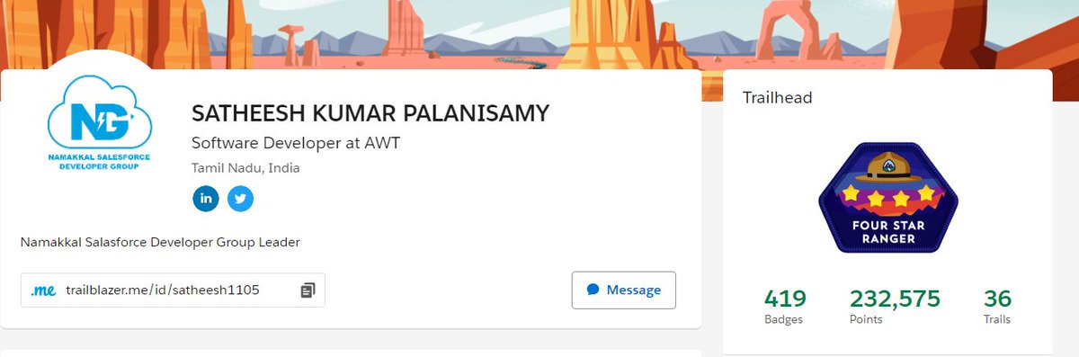 satheesh_1105's tweet photo. @trailhead Planned 
               Four Star Ranger ⭐️⭐️⭐️⭐️
 Reached 
           Journey to Five Start Ranger ⭐️⭐️⭐️⭐️⭐️ https://t.co/XileAJY8ee