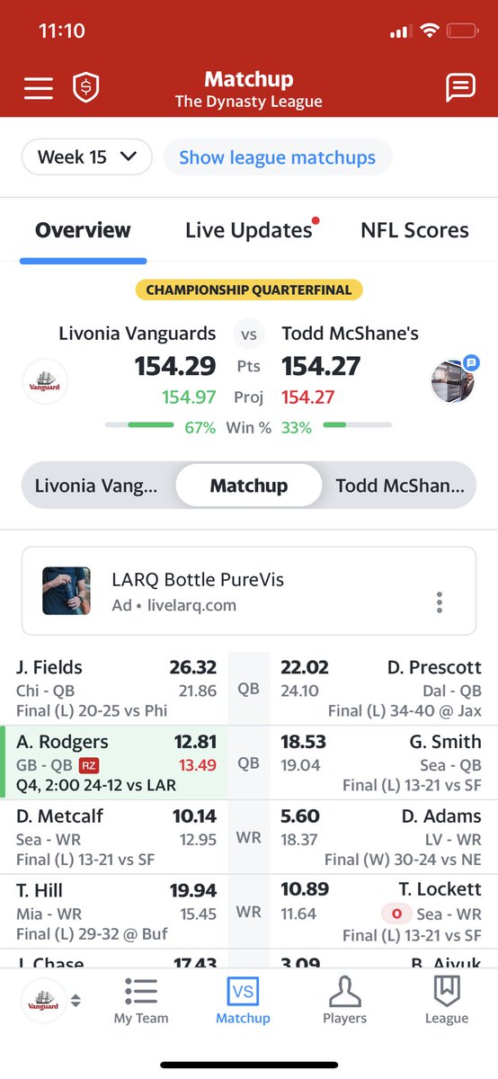 TheRealRancUp's tweet photo. Ever been up by less than 0.1 points, and your player has the ball / you’re about to advance to the semis, but lose due to kneel downs?

#FantasyFootball #BadBeat https://t.co/qRO0Yv55Qf