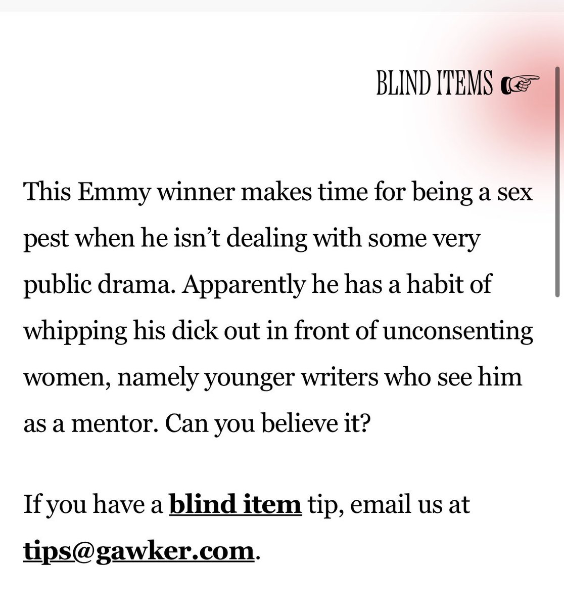 MollyCahen's tweet photo. What’s the German word for when you felt like you had to watch a show everyone loved but you never got into it and now you never have to “give it another shot” because the star got MeTooed? https://t.co/yFU563iAsC