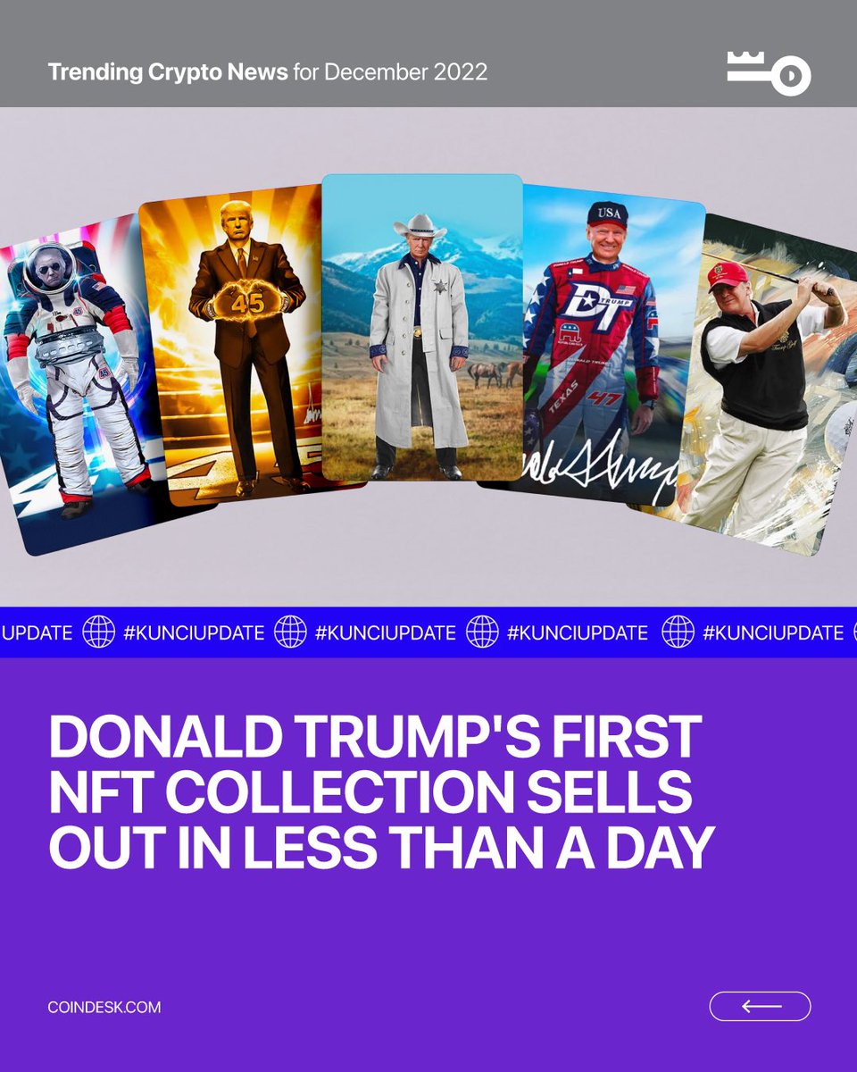 Kuncicoin_id's tweet photo. Good day and Happy Tuesday #KunciArmy! 🤩 Sit tight! Cause It’s time for us deliver #KunciUpdate to you 📰

This week in #cryptonews:

1. Donald Trump's first NFT collection sells out in less than a day
2. iPod creator helps @Ledger create new cold crypto wallet

1/2 https://t.co/KnbRKDmuyB