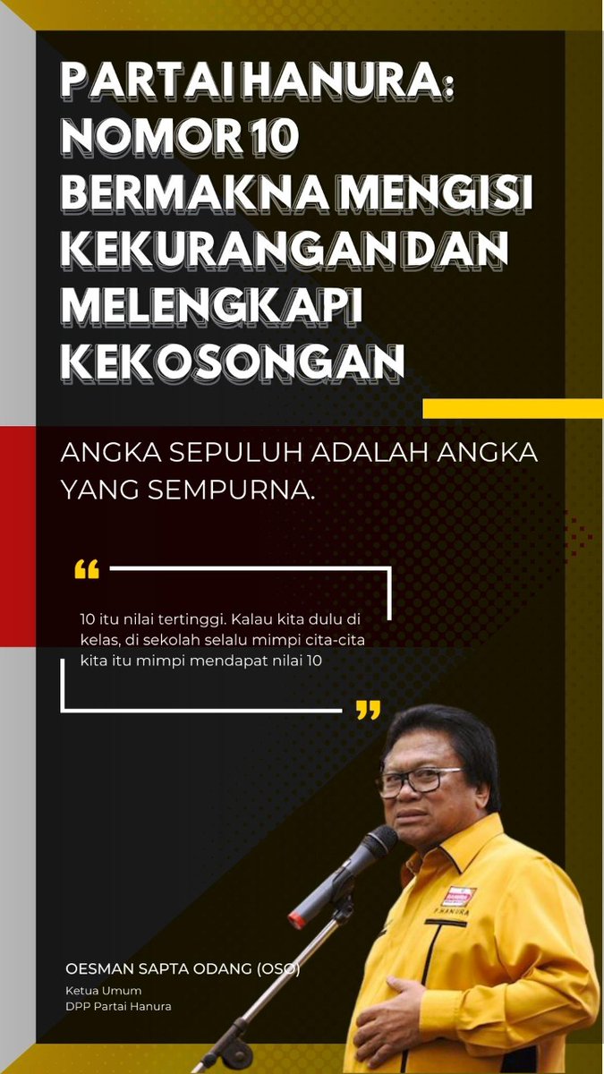 Nomor 10 itu adalah angka yang sempurna. Dan kiranya kesempurnaan itu menghampiri Hanura.

Bangkit Jaya Menang. Hanura
#10AngkaSempurnaHanura