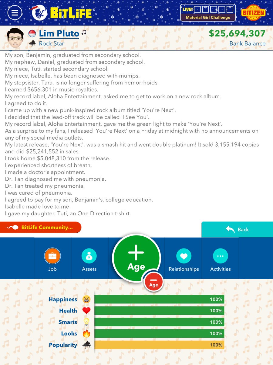 ACStan8's tweet image. Lim Pluto has worked very hard for his @BitLifeApp 
I need to get the boss pack so I can live my actress life💜