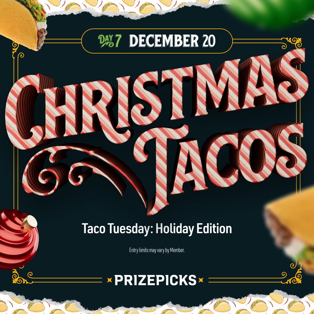 PrizePicks's tweet photo. Picksmas and Taco Tuesday means it’s time for some: 

Christmas Tacos! 🌮🎄

Full details: https://t.co/BKqL0Qrl6p https://t.co/Xt7rIgqOxL