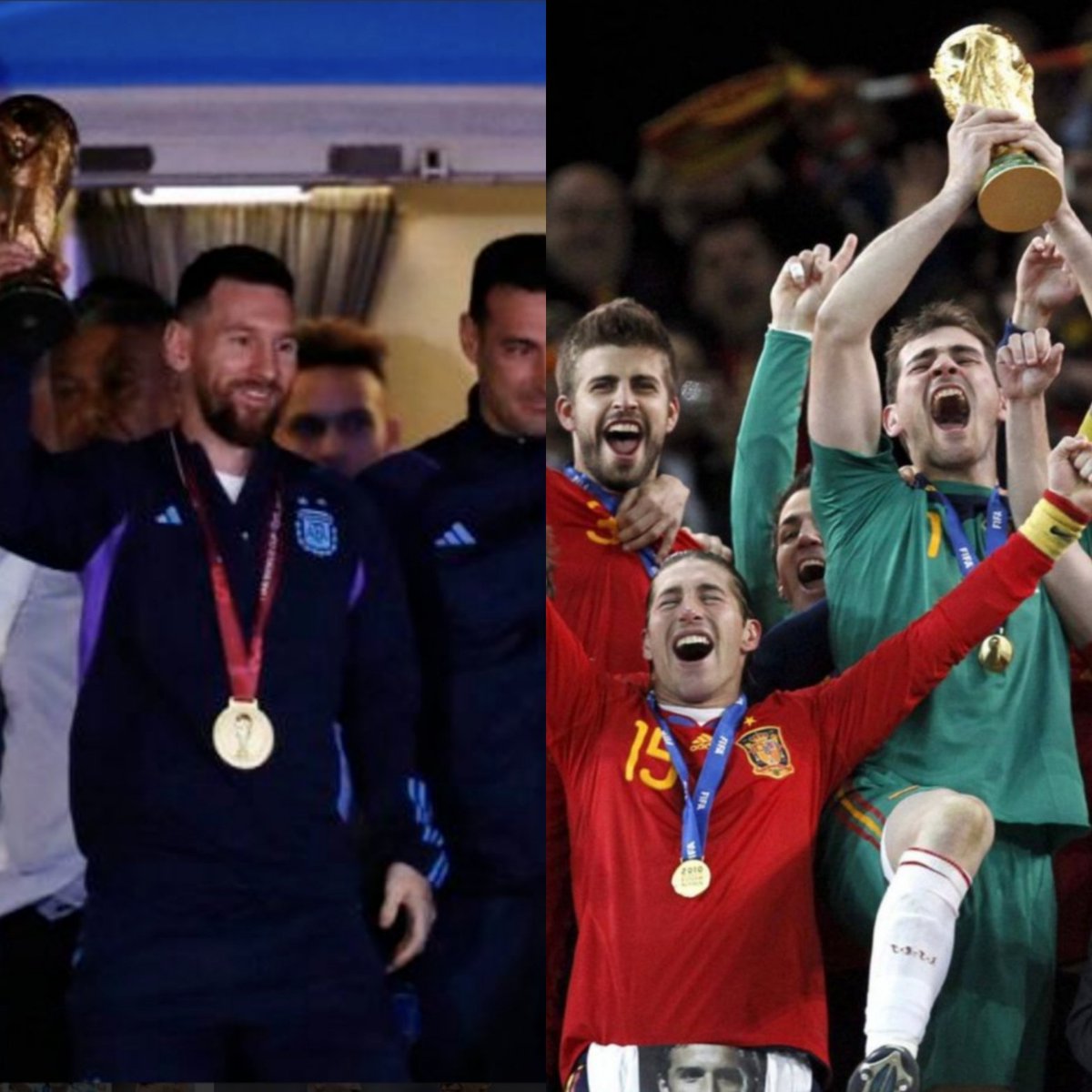 España gana el Mundial en Sudáfrica y lo celebra en el campo con su primera estrella en el pecho.

Argentina gana el Mundial en Catar y llega de vuelta a su país SIN su tercera estrella en el pecho.

A mi me llama la atención... es una cagada de <a href="/adidas/">adidas</a> ??... O de quién??