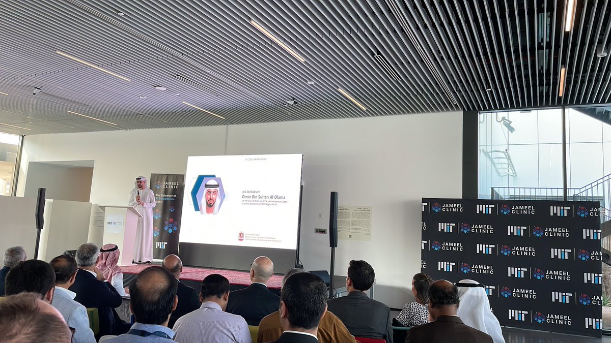 AIHealthMIT's tweet photo. His Excellency Omar bin Sultan Al Olama of @uaeai_2031 opening the conference on an inspiring note: “We have the resources, the will in the region, the audacity to do it and the courage to take the first step.” https://t.co/9hH0Sty8N3
