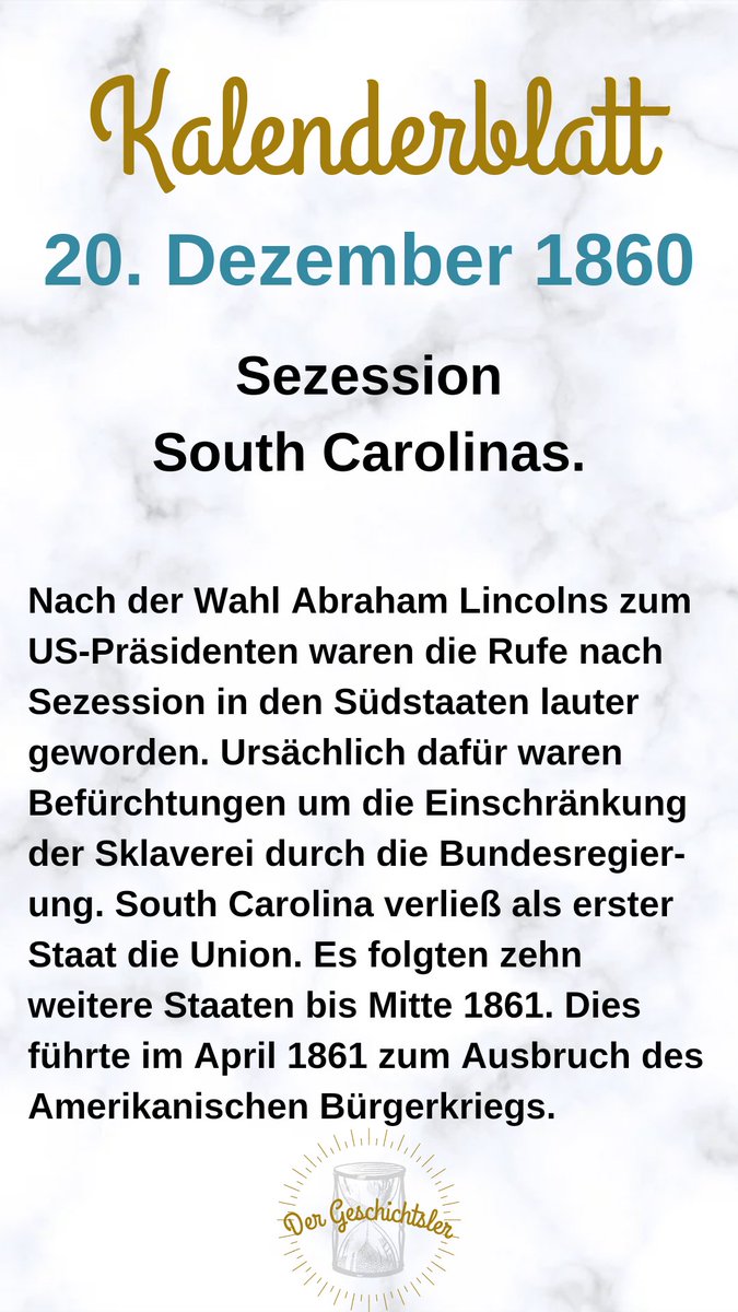 Vor 162 Jahren verließ #SouthCarolina als erster #Bundesstaat die #USA
#heutevor #onthisday
#spaßmitgeschichte