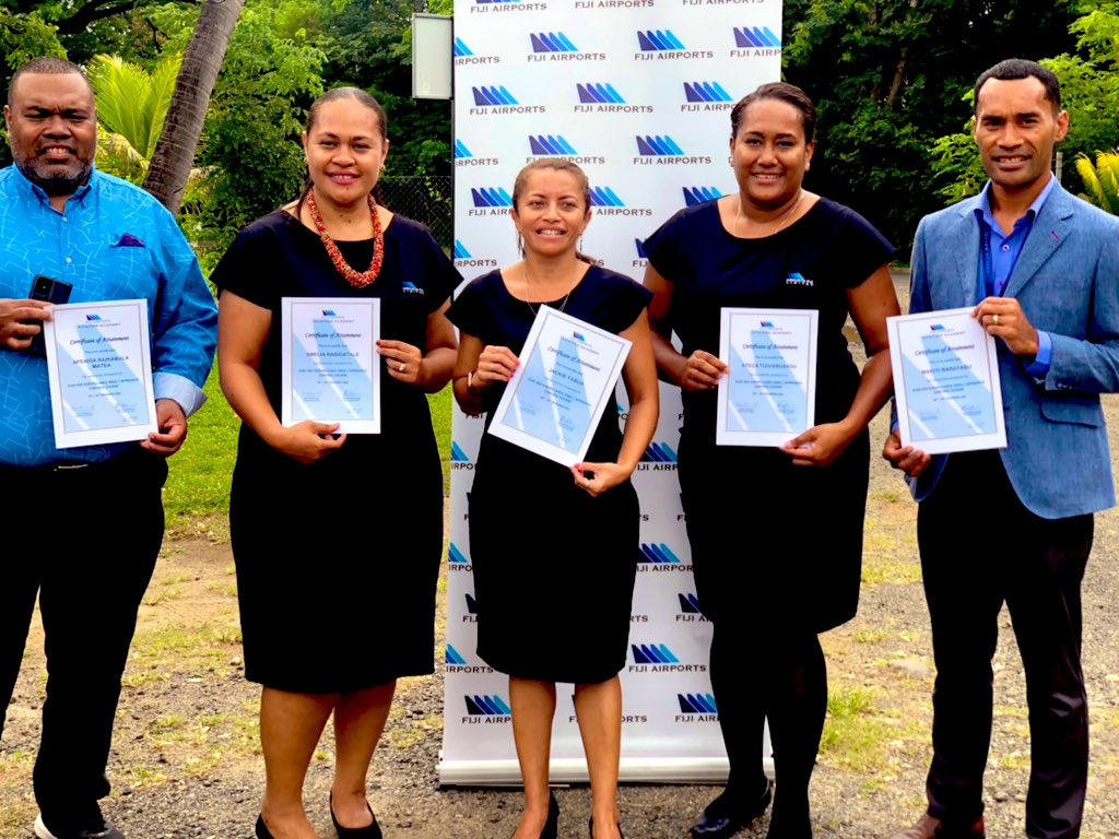 NadiAirport's tweet photo. Keeping our skies & airspace SAFE is a big responsibility & it takes a person with the right skills, aptitude & attitude! #FijiAirports has a team of dedicated air traffic managers that are keeping our skies safe 24/7 ✈️🇫🇯 ... well done #TeamATM #Batch 👌 https://t.co/daiJoGsWjr