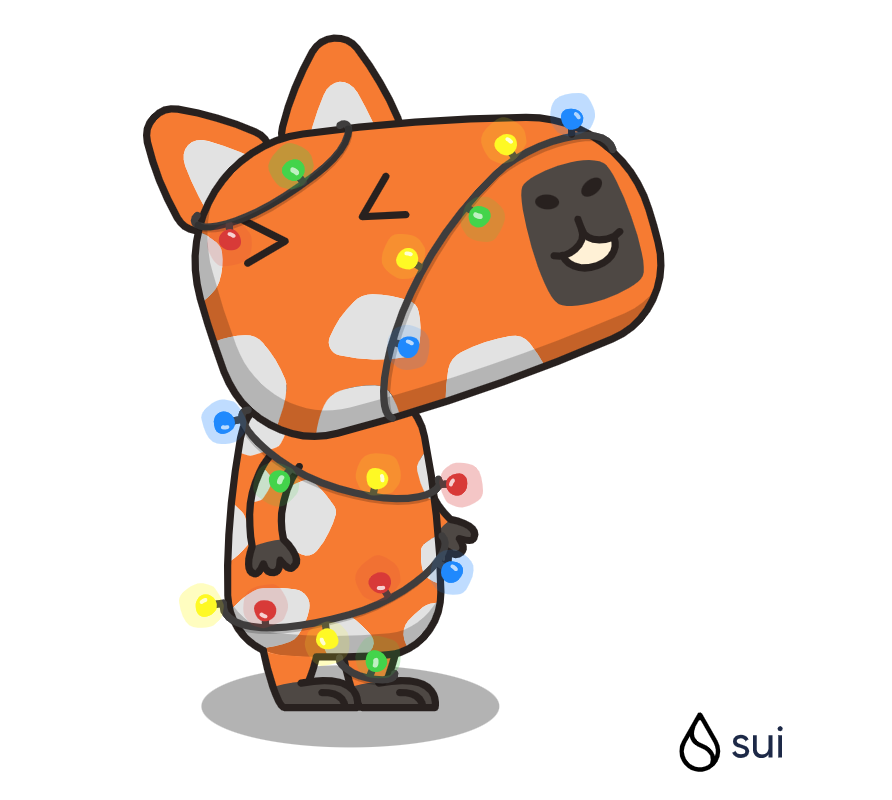 BlockWu16888's tweet photo. @SuiNetwork  
is a yellow fur puppy with cute spots, standing in the sun, waiting for good luck, and running happily on the land of Sui. It yelled "Good Luck, Good Luck!"  #CapyHolidays https://t.co/QMLlEOVwTW