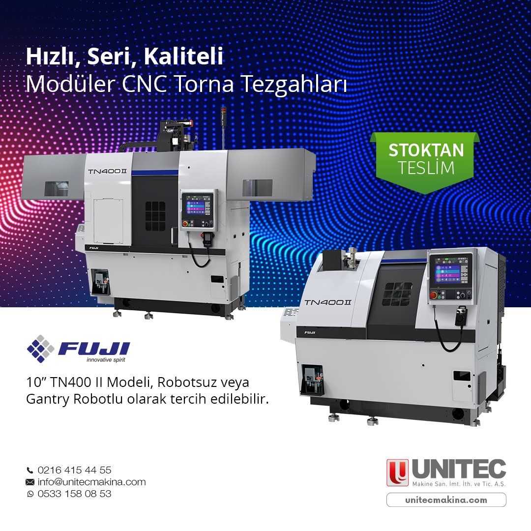 Hızlı, Seri, Kaliteli
Moduler CNC Torna Tezgahları

10” TN400 II Modeli, Robotsuz veya Gantry Robotlu olarak tercih edilebilir.

0216 415 44 55
info@unitecmakina.com
WhatsApp: 0533 158 08 53

#metalişleme #unitecmakina #metalworking #cnctezgah #cnctorna