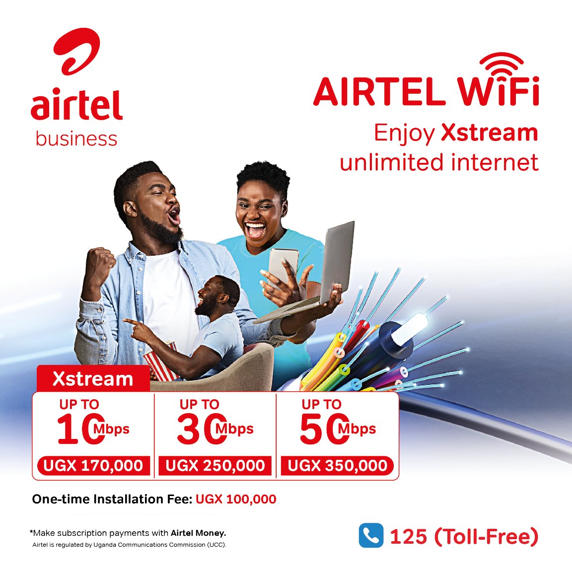 Airtel_Ug's tweet photo. Tired of slow internet speeds at home? Say hello to lightning-fast connectivity with Airtel Xstream Fiber Internet.
Upgrade to Xstream Internet and say goodbye to slow connections for good!
Call 125 today. #XstreamFiber https://t.co/zHOdzXHV2o