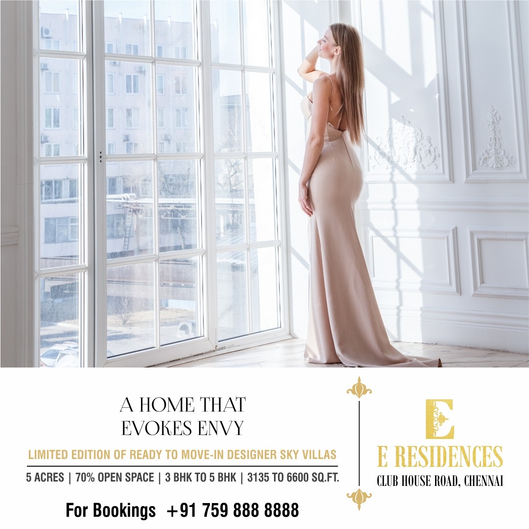 A Home that Evokes Envy. Limited Edition of Ready to Move in Designer Sky Villas.

* 5 Acres
* 70% Open Space
* 3 BHK to 5 BHK
* 3135 to 6600Sq.ft

#RealEstate #ExpressInfrastructure #EResidences #PremiumFlats #ChennaiApartments #Apartments #Flats #SpaciousApartments