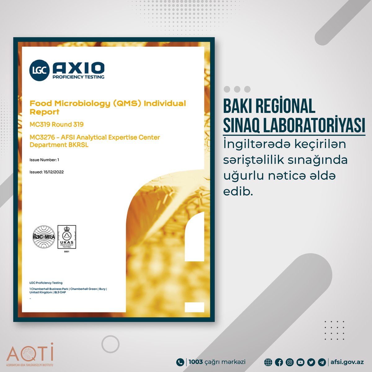 afsi_gov_az's tweet photo. #AQTİ-nin Bakı Regional Sınaq Laboratoriyası İngiltərənin #LGCStandards şirkəti tərəfindən təşkil olunan #səriştəlilik sınaqlarına qatılıb. #Laboratoriya təqdim olunan 2 paralel nümunədə 26 #mikrobioloji parametr üzrə #uğurlunəticə əldə edib.
Ətraflı - https://t.co/8sI4OgzPBy https://t.co/594ItGfM6H