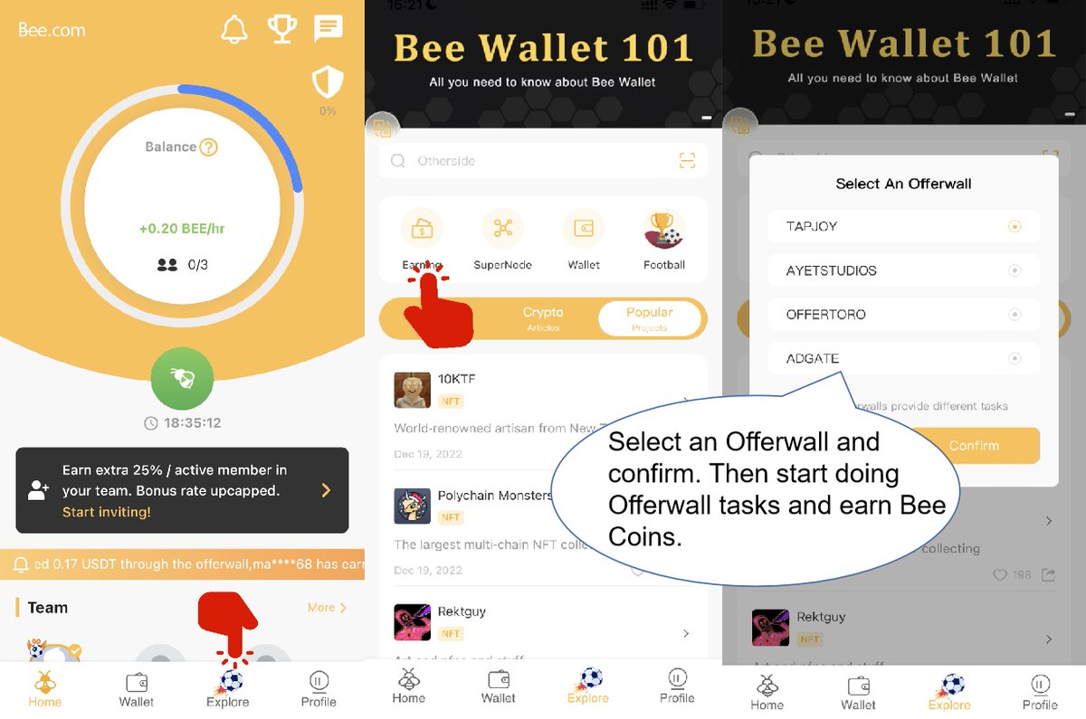 Beenetworkintl's tweet image. Earn USDT from Bee Network Offerwall💰
Go to Explore&amp;gt; Earning&amp;gt; Select an Offerwall&amp;gt; Start earning✅
#BeeNetwork #beecommunity #Crypto #usdt