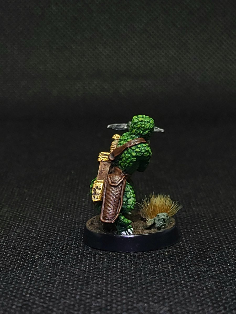 Finished repaint of my old Harlequin Miniatures Greater Lizard Man Warrior. As a kid was originally painted with gloss green, brown and black testors enamel. #wepaintminis #hobbytivity #miniaturepainting #miniaturepainter #dnd #dndminiatures #dndmonsters #dndminipainting