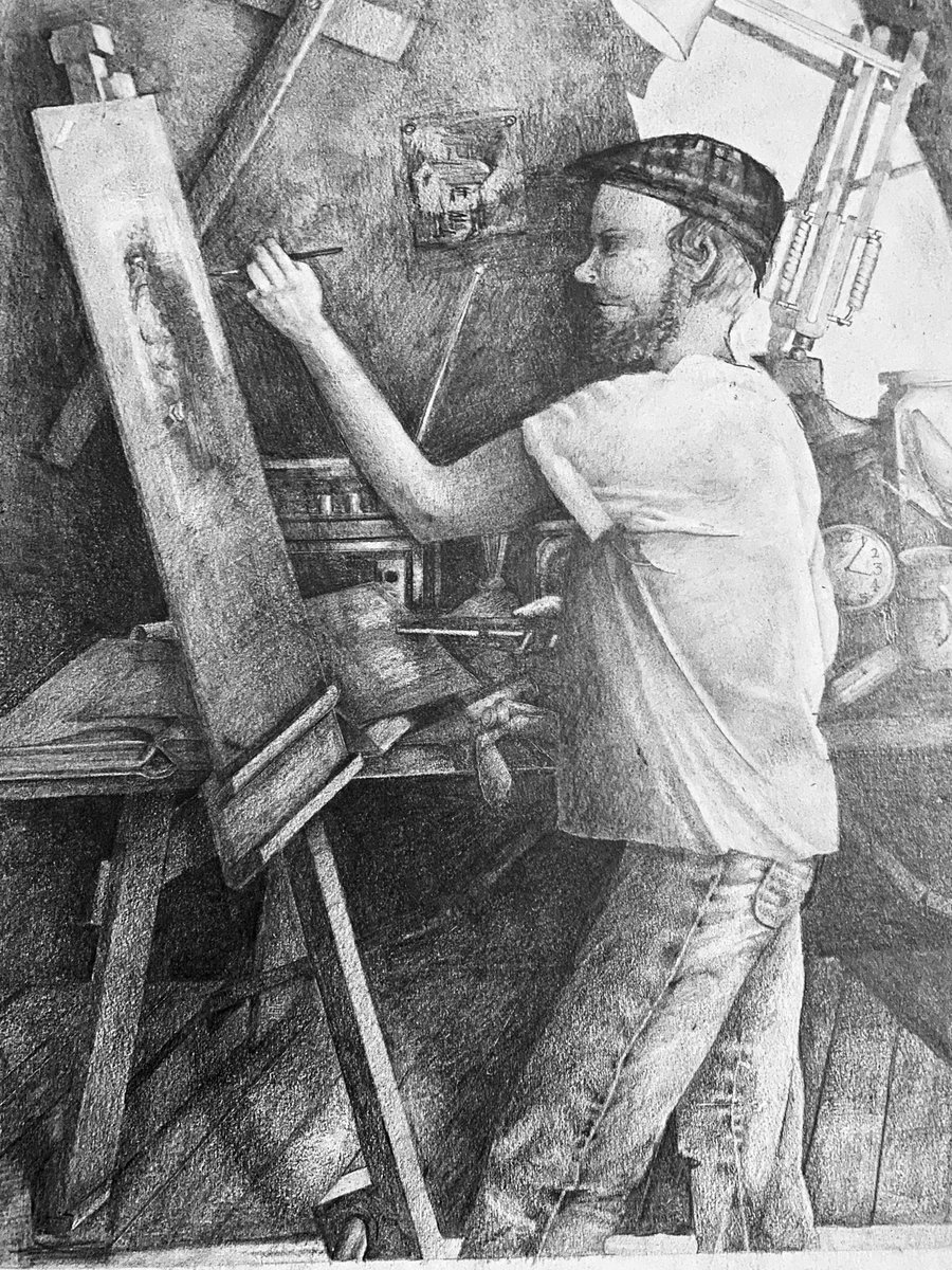 Another drawing from my old sketchbook of 1979. Alastair working in his studio  i used to have so much patience lol #art #artinwales #drawing #sketchbook #wales