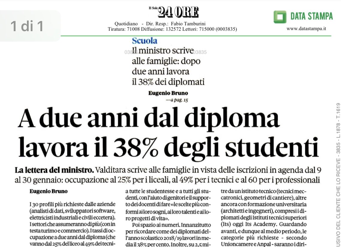 Dopo il diploma lavora il 25% dei liceali, il 49% dei tecnici e il 60% dei professionali.
Dobbiamo ascoltare con attenzione i #ragazzi e le #ragazze per allevare i loro #talenti 
Noi <a href="/asstel_it/">Assotelecomunicazioni</a> siamo pronti a connettere il #futuro 
#competenze #ITS #digitale 
#famiglie #cultura