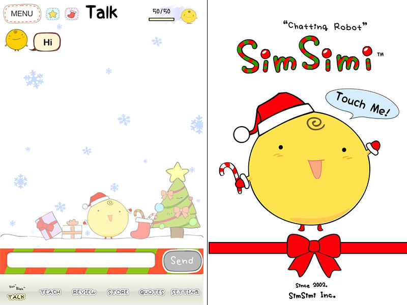 SimSimi_en's tweet image. Its beginning to look a lot like #Christmas 🎄

Well, not yet - but soon enough ‼️ Here&apos;s one SimSimi #history we&apos;d like to share with you. 

Back in 2015, #SimSimi had a Christmas Theme applied to the App. How does it look? 😋

#ChatGPT #technews #NFTs