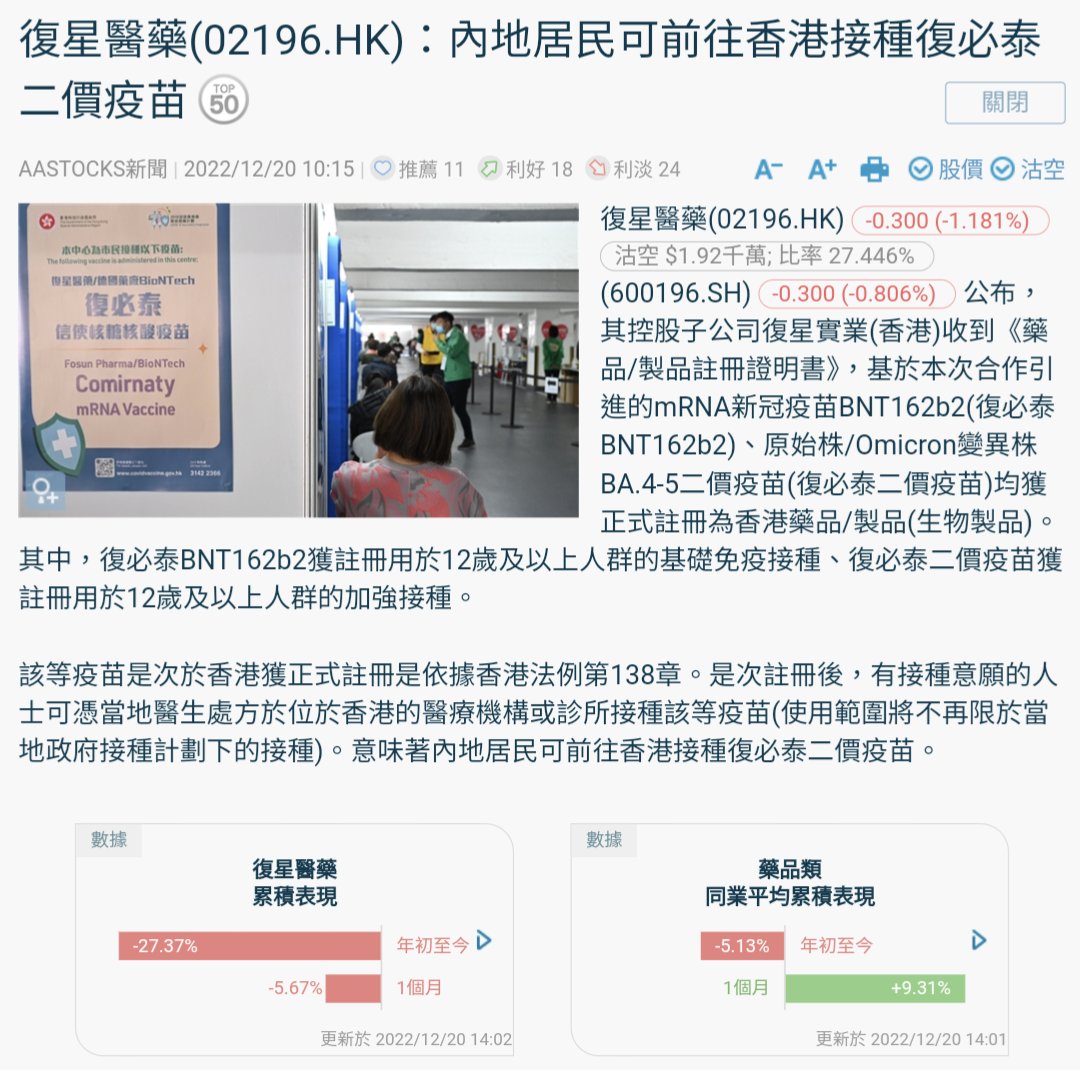 hk_writer's tweet photo. 輝瑞疫苗售予美國的單劑價格明年由236港元加價至1014港元，理由是公共緊急衛生狀態結束。

現時大陸人在澳門打一劑費用為1060港元。

在美國，成為註冊藥物意味着EUA規範下所有免責保護結束，故輝瑞耍手段希望兩者兼得。復必泰二價疫苗在11月18日才獲得香港EUA，短短一個月就正式註冊，做法非常罕見。 https://t.co/kJ5WHfFoB1