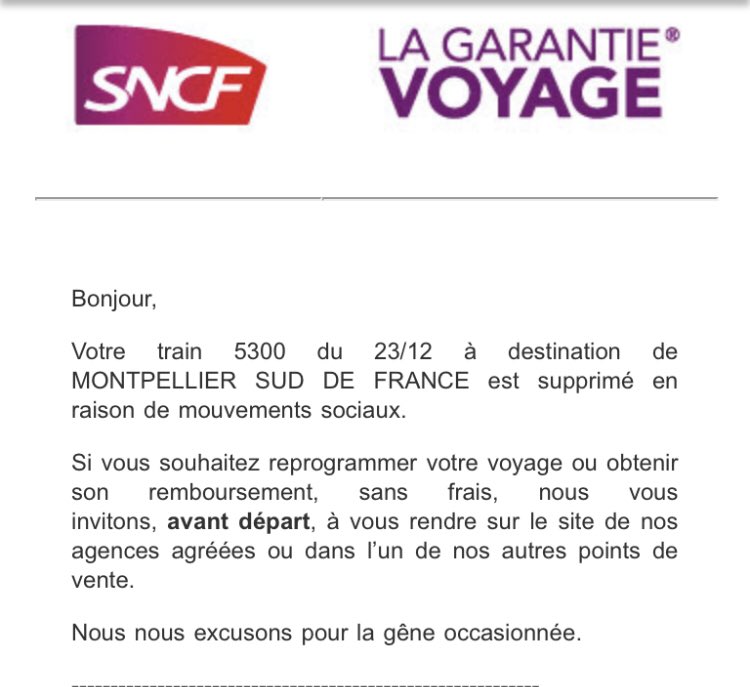 SamSam_SG's tweet photo. Quand on veut bien faire « pour la planète » qu’on prend des billets de train à la place de billets d’avion alors que le trajet est plus long et les prix plus chers et qu’à 3jours du départ on reçoit ça, merci la #SNCF https://t.co/5afkLjvpLk