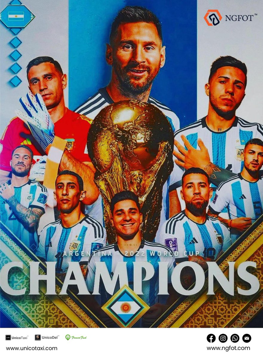 Here is Wishes from #NGFO Team ✨ Congratulations #messi ⚽ and for everyone in #argentina for the 3rd star ⭐️⭐️⭐️

One of my favourite quotes from messi is, "Success Takes Time"

#success #believe #fifaworldcup2022 #champion #footballworldcup #NGFOT #unicotaxi #frescofud