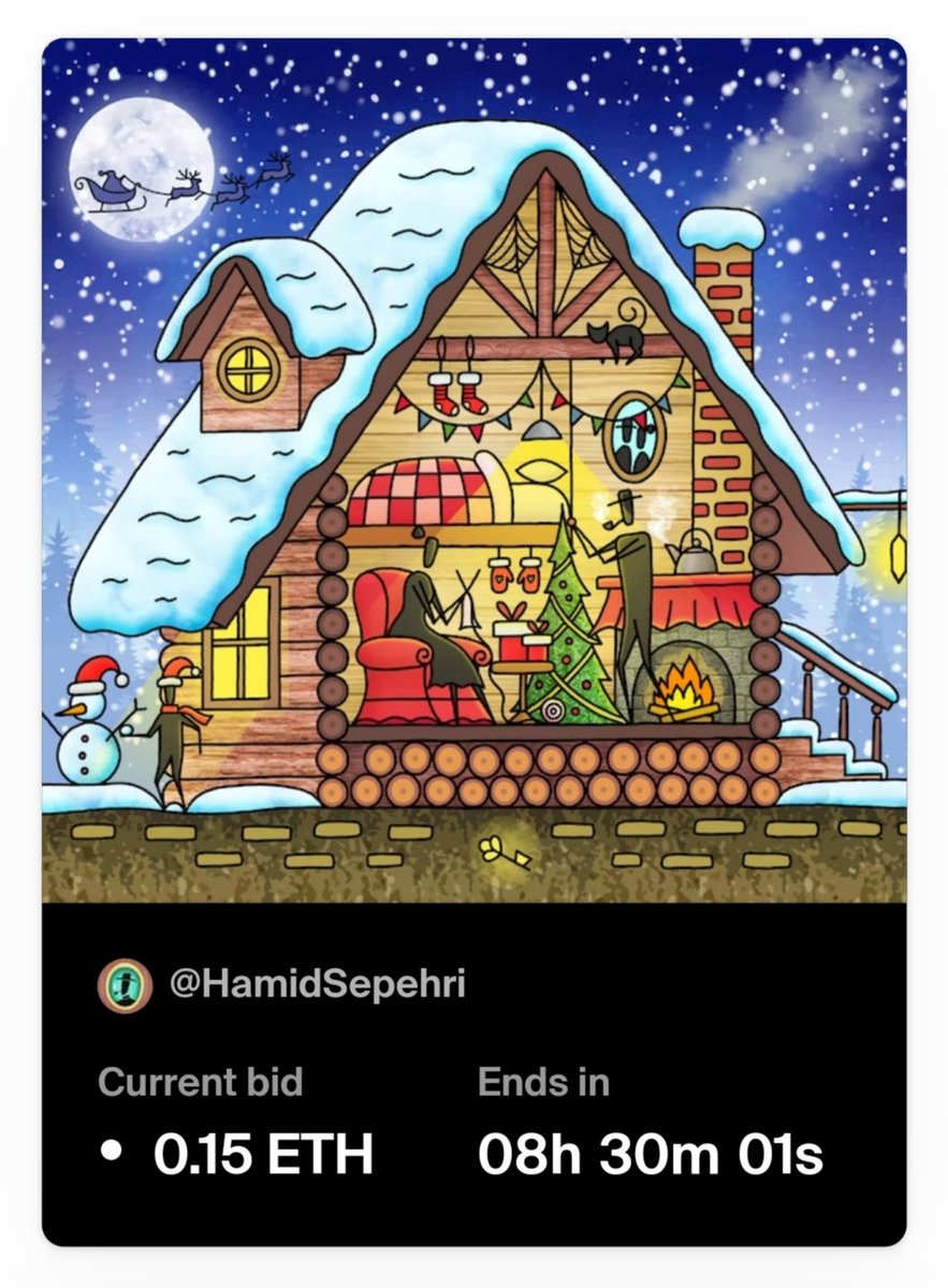 GM my friends!☀️☕💛
Happy holidaaaays🎄🎁🧑‍🎄❄⛄

Only 8 hours left from the auction for "Winter Cottage"⏰👀
Link👇