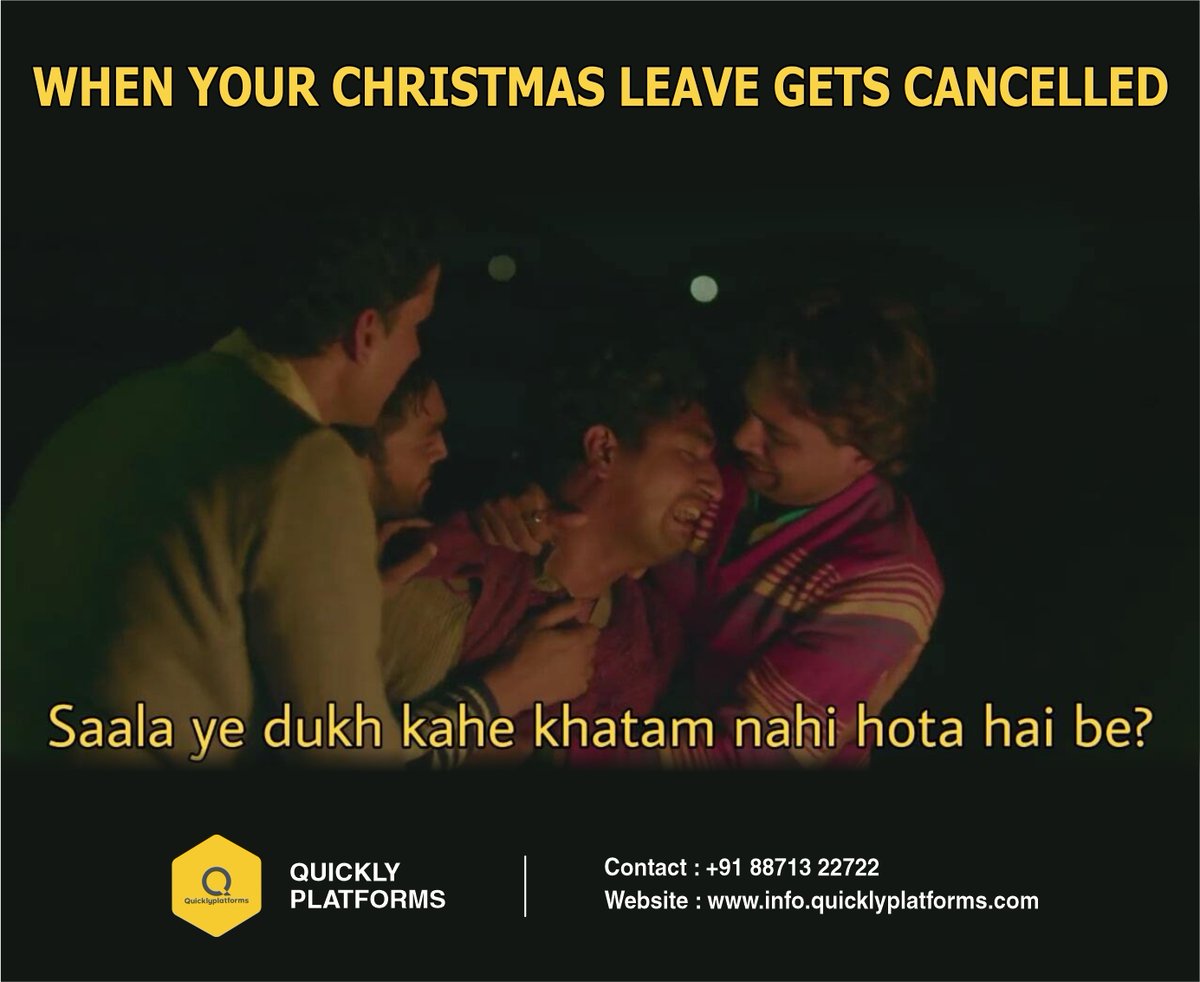 QuicklyPlatfor1's tweet photo. Dukh and Dard got so real, as Christmas is on Sunday!😢
Tag your corporate friends and remind them to cry.🥺
#memes #memes😂 #tuesday #christmas2022 #christmasvibes #Holidays #canceled #leaves #memesdaily #funny #funnymemes #corporatememes😂😂😂 #Dukh #dard #quicklyplatforms https://t.co/rM5rqkofVC