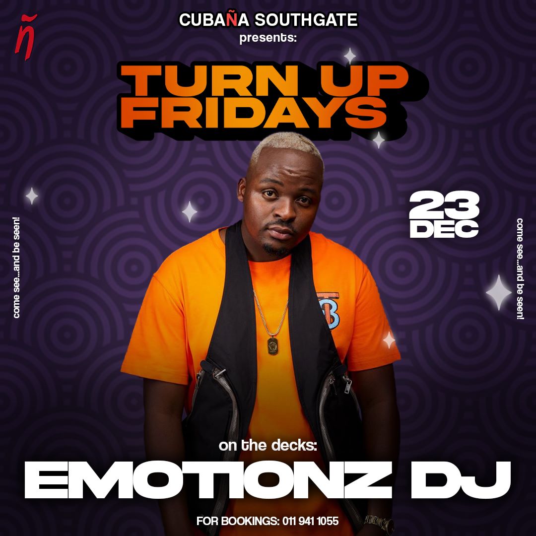 The festive weekend is approaching and we’ve got a great #TurnUpFriday planned for you 🥳

Our residents will be making magic happen on the decks with a special guest appearance by @emotionzdj

Book your spot by calling us on 011 941 1055.