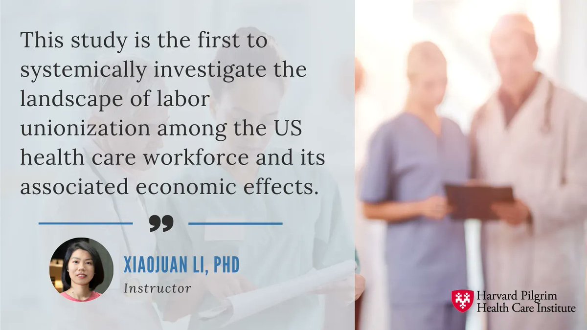 A new study led by <a href="/harvardmed/">Harvard Medical School</a>'s <a href="/AhmedxMukhtar/">Ahmed Mukhtar Ahmed, MD</a> &amp; <a href="/DeptPopMed/">Department of Population Medicine</a>'s <a href="/_XiaojuanLi/">Xiaojuan Li</a> finds that unionized health care workers earned better pay and benefits, though rates of unionization remain low. 

Online now in <a href="/JAMA_current/">JAMA</a>: buff.ly/3YOWmvp