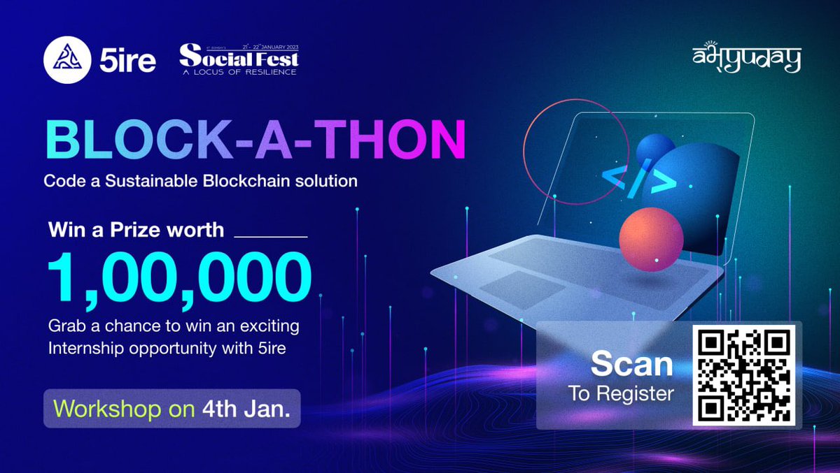 We're ecstatic to be a part of IIT Bombay's 10th edition of the Annual Social Fest - BLOCK-A-THON.

BLOCK-A-THON is Abhyuday's one-of-a-kind Sustainable #Blockchain Development competition, encompassing topics like #climate change, addiction, financial literacy, and much more! ✨