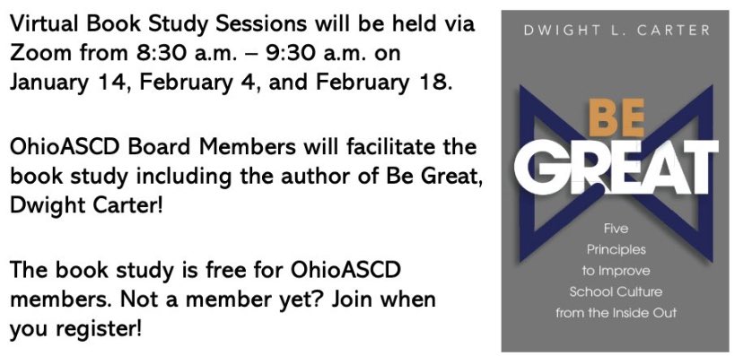 Are you looking to grow professionally in the new year? 

Join fellow Ohio Educators as we dive into Dwight Carter's actionable framework to improve school culture.

Virtual Book Study Registration Link: bit.ly/3WkXZzd

Visit bit.ly/3Pac8Na to purchase the book.