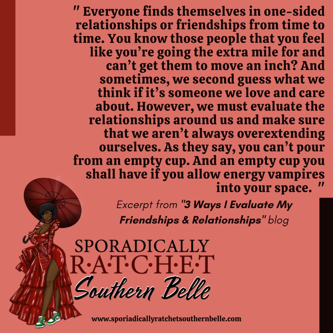 Check out this blog to see the three ways that I evaluate relationships & friendships! 💫❤️

sporadicallyratchetsouthernbelle.com/post/3-ways-i-…

#blogexcerpt #blogposts #bloggers
#writingcommunity #writerscommunity #selfhelp #relationships #friendship