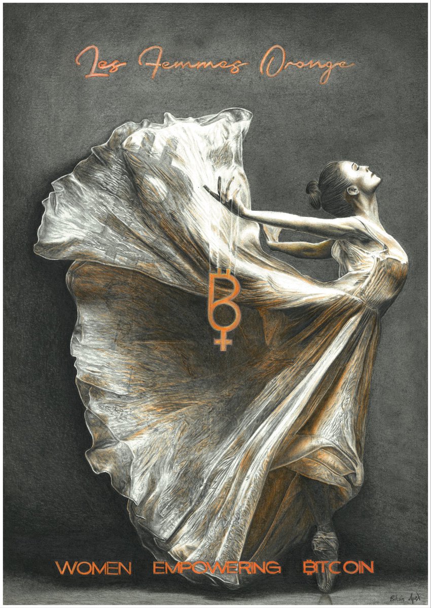 bitcoin__apex's tweet image. 1/18 With block 768978 I finished my last drawing for the year 2022 '#Bitcoin - Les Femmes Orange' and it was an honor to deal artistically with the topic of women and Bitcoin. A small thread:🧵