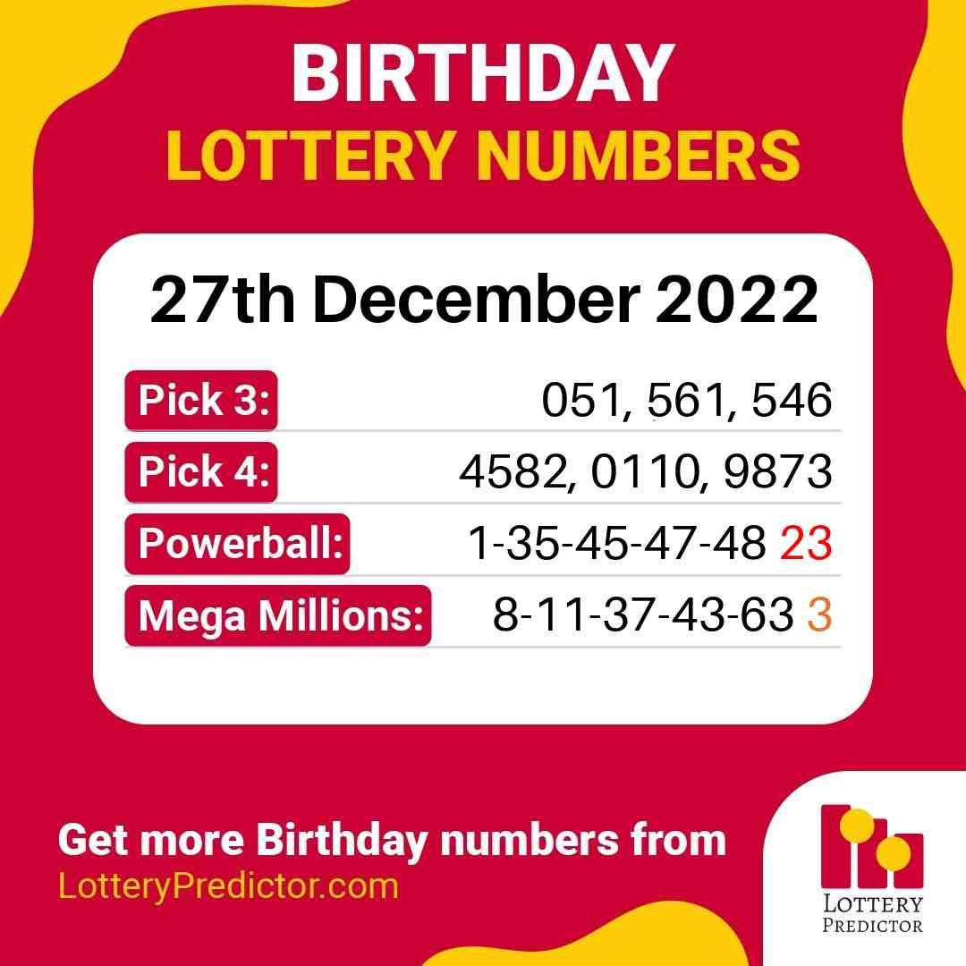Birthday lottery numbers for Tuesday, 27th December 2022
#lottery #powerball #megamillions
https://t.co/2yOeV7ZkyA https://t.co/pFiCvhXZAV