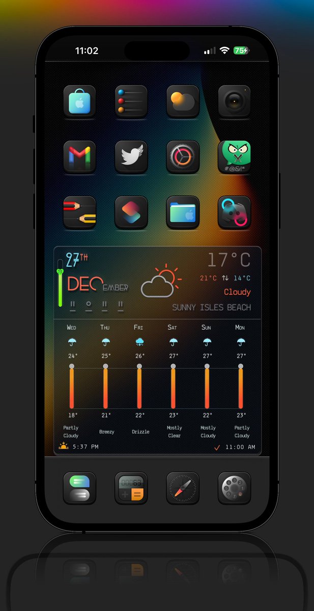 SolShulz30's tweet image. Florida yo ☀️🌴🔥

#HTML_SandboxV2  @thewaytozion
LockScreen @uhoffi09
HomeScreen by #mmkoaung on #Discord
Icons @bulldog5278
Weather icons @kleinmone
Shadow/boss AE/W.I @Attairdu57slm
Wallpaper @wallscate
Mock-up @screenshot_pro
#INNOVATION
#ios162
#nojailbreajk
#iPhone14ProMax
