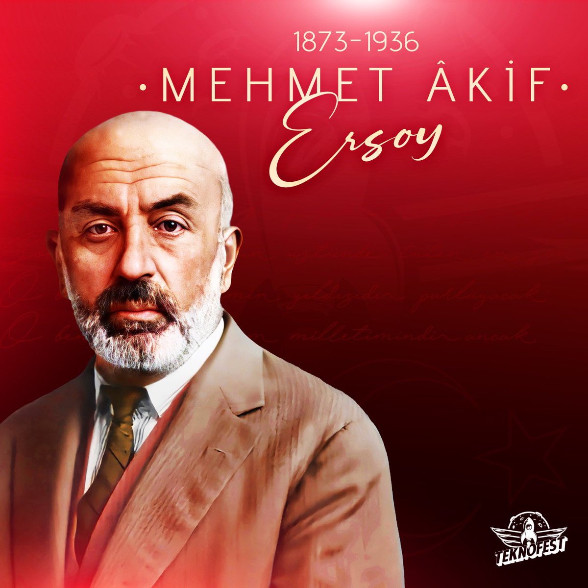 Dün olduğu gibi bugün de ülkemiz için KORKMA'dan yürümeye devam edeceğiz!

Millî şairimiz #MehmetAkifErsoy’u vefatının 86. yıl dönümünde sevgi ve rahmetle anıyoruz. 🇹🇷