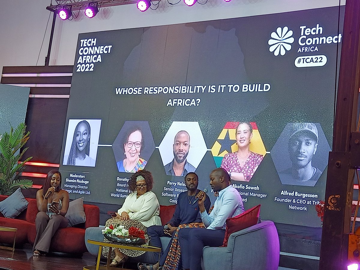 Panel session 2: Whose responsibility Is It To Build Africa? 
#TCA22
Moderator: Shamim Nsubuga - Strategic &amp; Agile Ltd
Amazing speakers:
Perry Nelson - Google; Dorothy Gordon - National Expert World Summit Awards; Estelle Akofio-Sowah - CSquared; Alfred Burgesson - Tribe Network