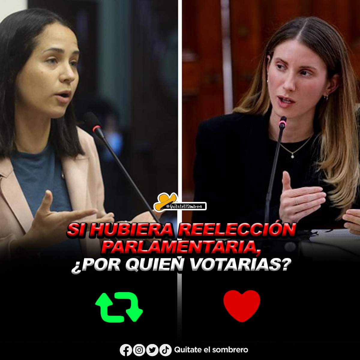 Afdemocratico's tweet photo. Si hubiera reelección parlamentaria, ¿por quien votarias?
 Sigrid Bazan          Adriana Tudela
      RT 🔃                      FAV 💟 https://t.co/ioAinOGk6S