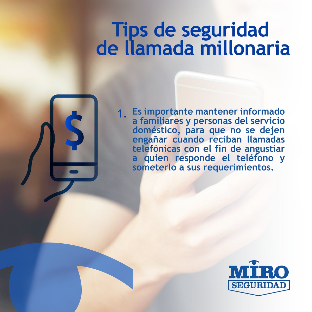 ¡Mantén la calma y no caigas en engaños! 

Ten en cuenta esta recomendación para que no caigas en estafas telefónicas que arruinen tus vacaciones y tu tranquilidad. 👮🏻👮🏻‍♀️ 💙 

Tu seguridad es nuestra prioridad.

#MIROSeguridad #PasiónPorElServicio #MIRODistinto #SeguridadColombia