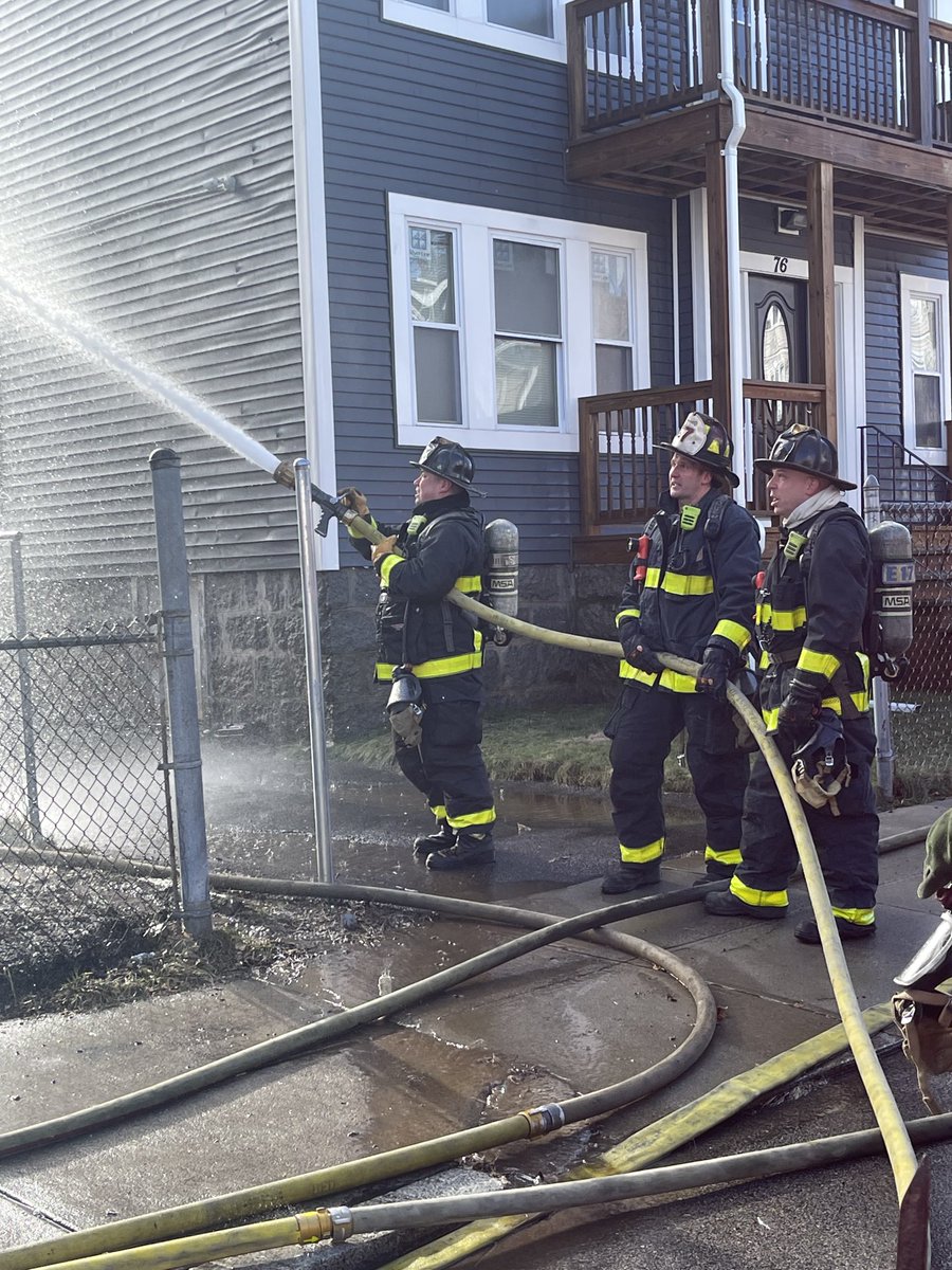 BostonFire's tweet photo. All companies working at 2nd alarm fire @ 74 Mora St Dorchester. The 3 story wood frame has fire on all floors. Several residents rescued https://t.co/83hhRcGNJk