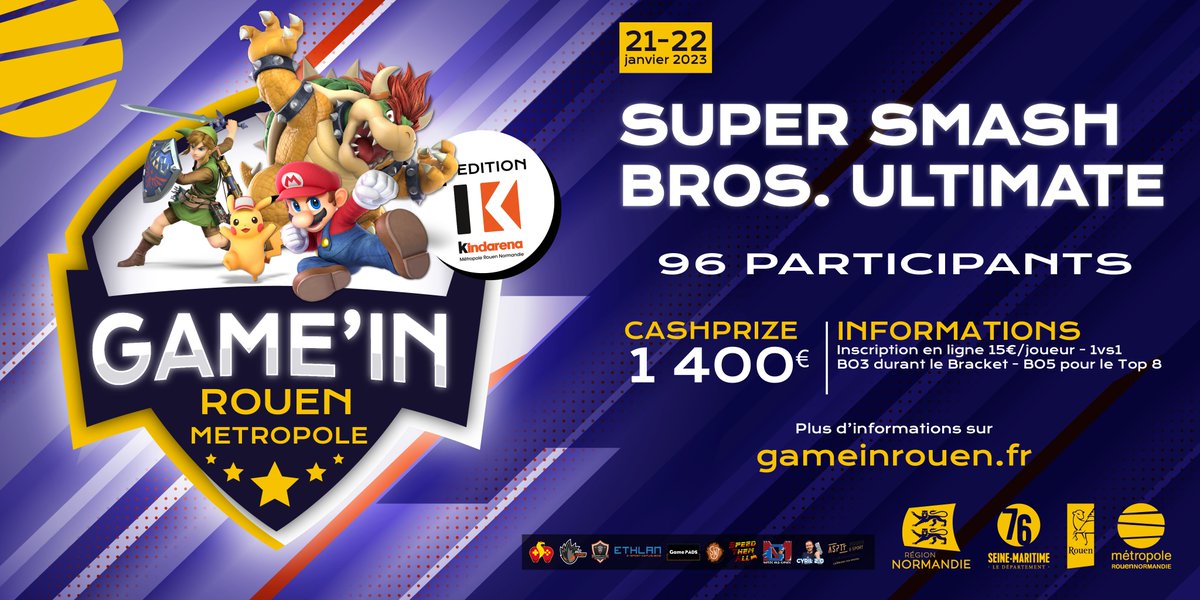 Dans moins d'un mois, le tournoi #SSBU débarquera dans la salle du #Kindarena !

🗓️ Samedi 21 janvier
🥊 96 slots
🏆 Jusqu'à 1400€ de CP
👉 Inscription : bit.ly/3Vq0OP5

TO : @x_infer &amp; <a href="/Allentoing/">SINJ | BH3 | Allen</a> 👀
Cast : <a href="/HammerKick_OW/">HammerKick</a> ✨
Photographe : <a href="/_LeGroom/">Thibault 📸</a> 📸