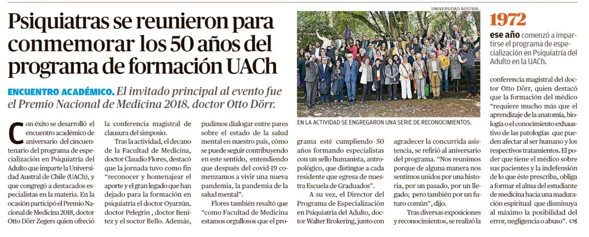 fame_uach's tweet photo. #Prensa 🗞️ en #ElDiarioAustraldeLosRíos destacan conmemoración de los 50 años del programa de especialización en psiquiatría del adulto de @postgrado_fame 

@UAustraldeChile #Valdiviacl https://t.co/b8JkYZffQa